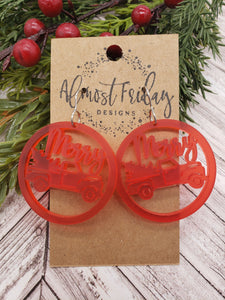 Acrylic Earrings - Christmas Earrings - Red Truck - Winter - Cut Out Earrings - Merry Earrings - Statement Earrings