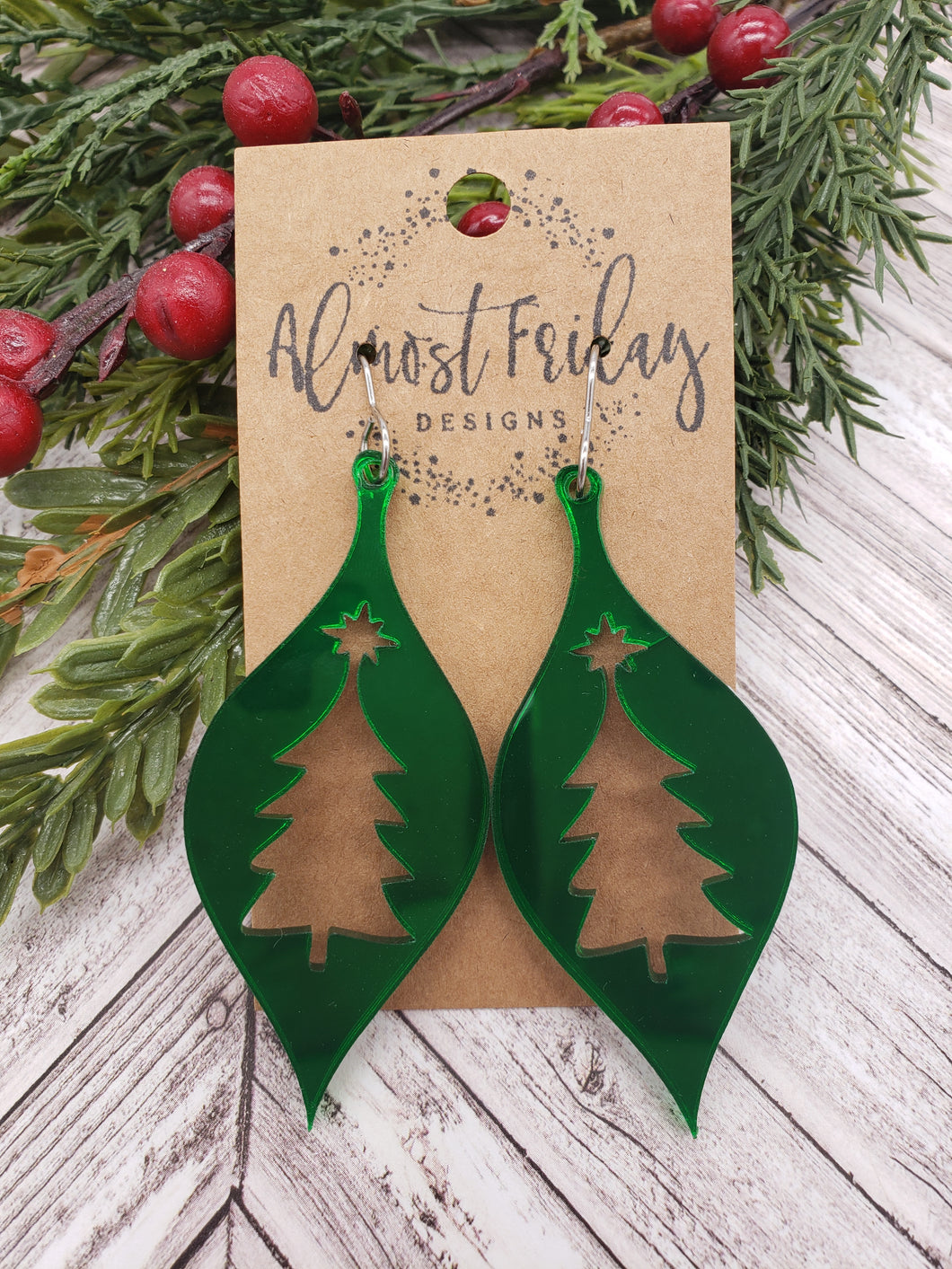 Acrylic Earrings - Christmas Earrings - Ornament - Green - Christmas Tree - Cut Out Earrings - Statement Earrings