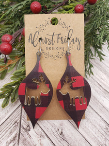 Acrylic Earrings - Christmas Earrings - Ornament - Buffalo Check - Reindeer - Cut Out Earrings - Statement Earrings