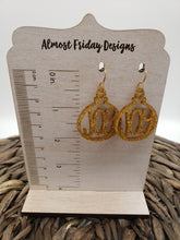 Load image into Gallery viewer, Acrylic Earrings - Christmas Earrings - Ornament - Gold - Glitter - Cut Out Earrings - Joy Earrings - Statement Earrings
