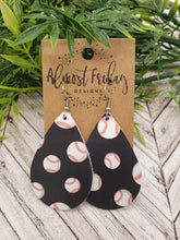 Load image into Gallery viewer, Genuine Leather Earrings - Spring Earrings - Baseball - Black - Baseball Earrings - Statement Earrings
