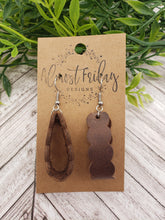 Load image into Gallery viewer, Genuine Leather Earrings - Dark Brown - Loop Earrings - Brown - Statement Earrings - Scalloped Loop
