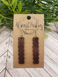 Genuine Leather Earrings - Scalloped Bar - Brown - Statement Earrings - Bar Earrings - Dark Brown