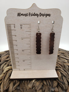 Genuine Leather Earrings - Scalloped Bar - Brown - Statement Earrings - Bar Earrings - Dark Brown