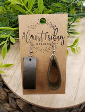 Load image into Gallery viewer, Genuine Leather Earrings - Olive - Loop Earrings - Dark Olive - Statement Earrings - Straight Loop
