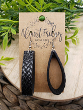 Load image into Gallery viewer, Faux Leather Earrings - Braided Earrings - Black- Loop Earrings
