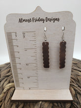 Load image into Gallery viewer, Genuine Leather Earrings - Scalloped Bar - Brown - Statement Earrings - Bar Earrings - Burnt Orange - Rust
