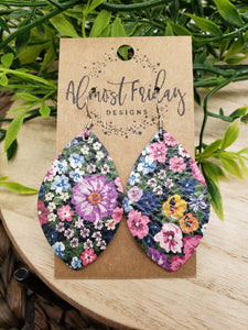 Genuine Leather Earrings - Leaf Cut - Floral Designs - Flowers - Spring Flowers - Pansies