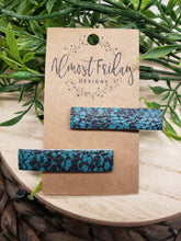 Load image into Gallery viewer, Genuine Leather Hair Clip - Snakeskin - Black and Teal - Hair Accessory  - Alligator Clip
