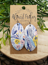 Load image into Gallery viewer, Genuine Leather Earrings - Tropical Earrings - Tropical Flowers - Oval Earrings - Statement Earrings
