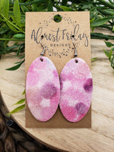 Load image into Gallery viewer, Genuine Leather Earrings - Oval Earrings - Glitter - Pink - Spotted - Glitter Earrings - Purple - Glitter Earrings
