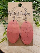 Load image into Gallery viewer, Genuine Leather Earrings - Coral - Peach - Oval Earrings - Statement Earrings
