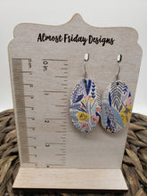 Load image into Gallery viewer, Genuine Leather Earrings - Yellow Flower - Floral Design - Oval Earrings - Statement Earrings
