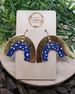 Genuine Leather Earrings - Rainbow Earrings - Metallic - Gold - Spotted - Dalmatian - Blue - White - Animal Print - Navy - Arch Earrings - Umbrella