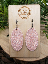 Load image into Gallery viewer, Genuine Leather Earrings - Pink - Glitter - Oval Earrings - Statement Earrings
