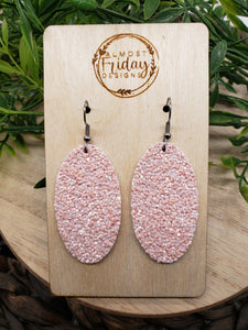 Genuine Leather Earrings - Pink - Glitter - Oval Earrings - Statement Earrings
