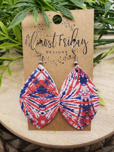 Genuine Leather Earrings - Red - Blue - Patriotic Earrings - Tie Dye - 4th of July - Leaf Cut - Independence Day - USA - Olympics