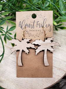 Wooden Earrings - Palm Tree - White Oak - Wood - Summer - Statement Earrings