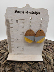 Wood and Resin Earrings - Oval - Yellow - Gray - Statement Earrings - Pantone's Colors of the Year