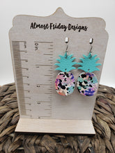 Load image into Gallery viewer, Genuine Leather Earrings - Pineapple Earrings - Yellow - Green - Textured Leather - Colorful - Summer Earrings - Statement Earrings
