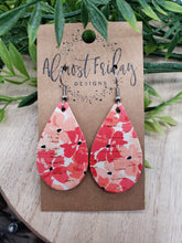 Load image into Gallery viewer, Genuine Leather Earrings - Teardrops - Vinca - Red - Coral - Floral Earrings - Flowers - Summer Earrings - Statement Earrings
