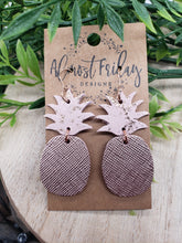 Load image into Gallery viewer, Genuine Leather Earrings - Pineapple - Summer Earrings - Textured Leather - Rose Gold - Summer - Statement Earrings
