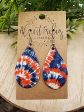 Load image into Gallery viewer, Genuine Leather Earrings - Red - Blue - Patriotic Earrings - Tie Dye - 4th of July - Teardrop - Independence Day - USA - Olympics
