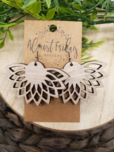 Load image into Gallery viewer, Wood Earrings - Fan - White Washed - White - Statement Earrings - Flower - Half Flower - Wooden Earrings
