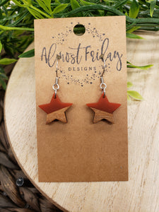 Wood Earrings - Star - 4th of July - Independence Day - USA - Olympics - Red - Statement Earrings - Mini Star - Wood and Resin
