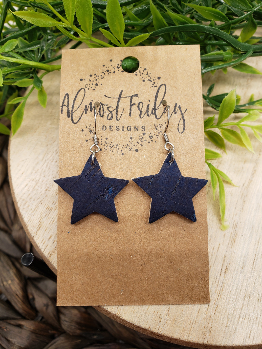 Genuine Leather Earrings - Navy - Mini Stars - Patriotic Earrings - Blue - Stars - 4th of July - Independence Day - USA - Olympics