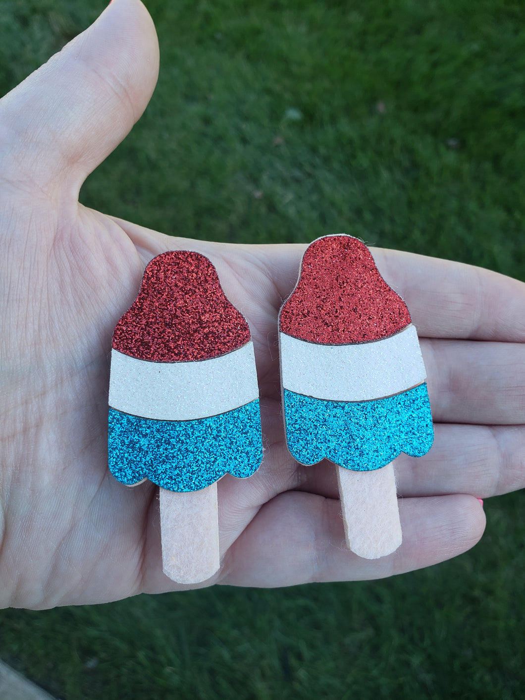 Faux Leather - Felt Hair Clips - Patriotic Popsicle  - Set of Two -  Red, White and Blue - 4th of July - Independence Day - USA- Hair Accessory  - Alligator Clip