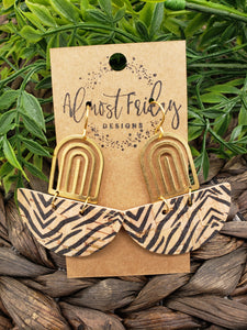 Genuine Leather - Half Circle - Rainbow Arches - Tiger - Tan, Black and Gold - Stripes - Animal Print - Gold
