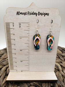 Wood Earrings - Acrylic - Flip Flops - Tropical Designs - Summer - Statement Earrings - Teal - Pink - Orange - 3D Earrings