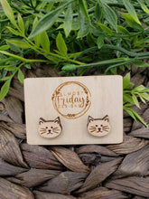 Load image into Gallery viewer, Wood Earrings - Stud Earrings - Cat - Studs - Kitten - Animal - Tan Cat - Animal Studs
