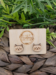 Wood Earrings - Stud Earrings - Cat - Studs - Kitten - Animal - Tan Cat - Animal Studs