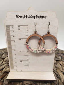 Genuine Leather Earrings - Wood Earrings - Mint - White - Crescent - Spots - Circle Earrings - Statement Earrings - Neutral Earring