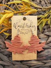 Load image into Gallery viewer, Genuine Leather Earrings - Leaf - Statement Earrings - Fall Leaf - Fall Earrings - Maple Leaf - Rust - Textured Leather
