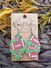 Load image into Gallery viewer, Genuine Leather Earrings - Leaf Cut - Fall Leather Genuine Leather Earrings - Football Print - Football Earrings
