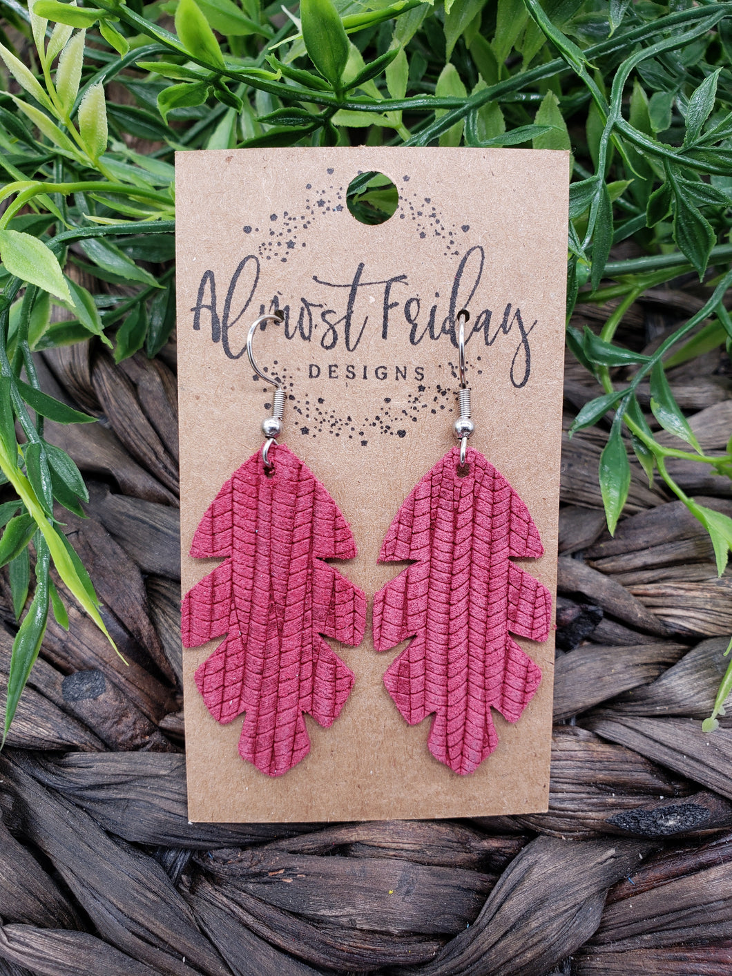 Genuine Leather Earrings - Red - Textured - Leaf - Statement Earrings - Fall Leaf - Fall Earrings - Maple Leaf - Rust - Textured Leather