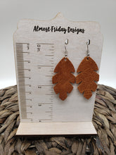 Load image into Gallery viewer, Genuine Leather Earrings - Brown - Leaf - Statement Earrings - Fall Leaf - Fall Earrings - Rust
