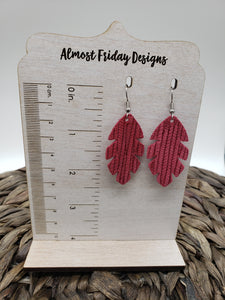 Genuine Leather Earrings - Red - Textured - Leaf - Statement Earrings - Fall Leaf - Fall Earrings - Maple Leaf - Rust - Textured Leather