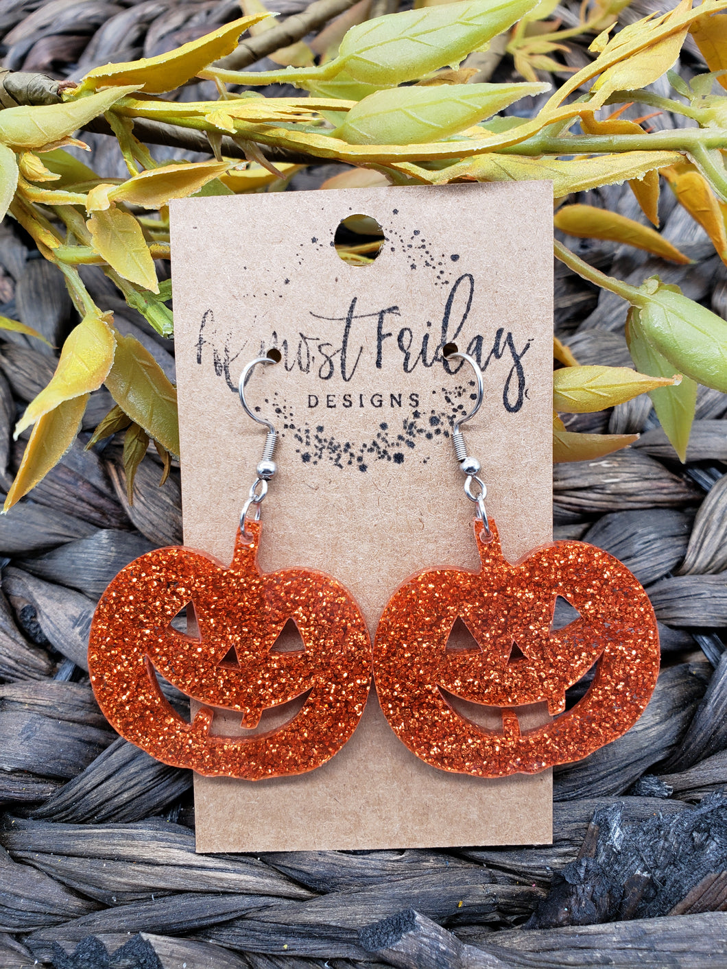 Acrylic - Pumpkin - Glitter - Halloween Earrings - Jack-o'-Lantern - Cut Out Earrings - Orange Earrings -  Statement Earrings