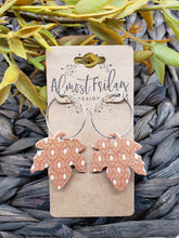 Load image into Gallery viewer, Genuine Leather Earrings - Leaf - Statement Earrings - Fall Leaf - Boho Design -  Fall Earrings - Maple Leaf - Mustard - White  - Hoop Earrings

