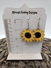 Load image into Gallery viewer, Genuine Leather Earrings - Sunflower Earrings - Yellow - Brown - Suede - Fall Leather Genuine Leather Earrings - Fall Earrings - Floral - Statement Earrings
