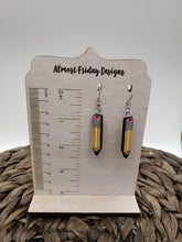 Load image into Gallery viewer, Wood Earrings - Back to School - School Earrings - Teacher Earrings - Pencils - Hand Painted - Statement Earrings
