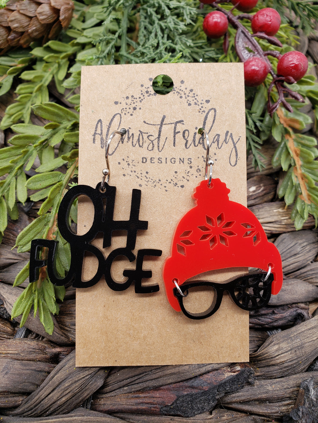 Acrylic Earrings - Christmas Earrings - Christmas Story - Winter - Cut Out Earrings - Ralphie - Statement Earrings - You'll Shoot Your Eye Out - Oh Fudge