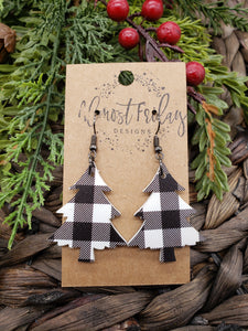 Acrylic Earrings - Christmas Tree - Christmas Tree Earrings - Buffalo Check - Christmas Earrings - Statement Earrings - Black and White