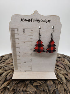 Wood Earrings - Christmas Tree - Christmas Tree Earrings - Snow Leopard Print - Leopard Earrings - Statement Earrings - Animal Print