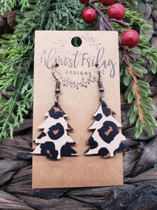 Wood Earrings - Christmas Tree - Christmas Tree Earrings - Leopard Print - Leopard Earrings - Statement Earrings - Animal Print