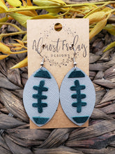 Load image into Gallery viewer, Genuine Leather Earrings - Eagles - Green - Gray - Leaf Cut - Fall Leather Genuine Leather Earrings - Football Print - Football Earrings - Statement Earrings
